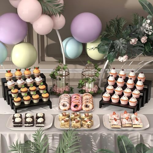 2 Set Black Wooden Tiered Riser Display Stands for Vendor Events,Stackable Wood Cupcake Stand,Farmhouse Decor Wood Dessert Table Display Set,Vendor Booth Display Items,Food Display Risers for Party - Image 2