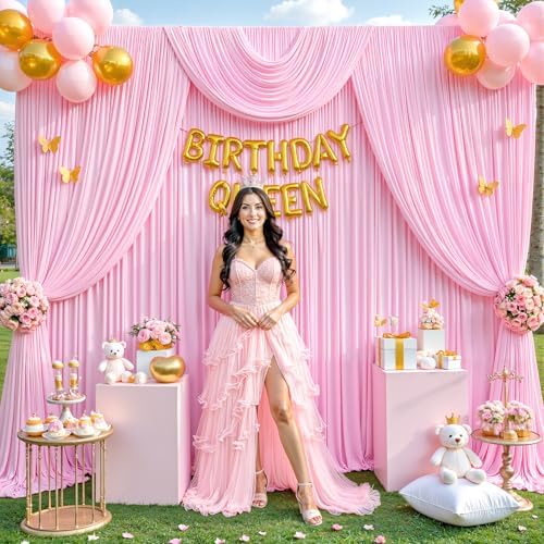 40ft x 12ft Light Pink Backdrop Curtains Wrinkle Free Backdrop Curtain for Wedding Parties Pink Fabric Backdrops Drapes Back Drop Cloth Bridal Shower Stage Curtains Wedding Decorations for Reception - Image 3