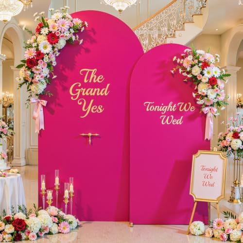 Hot Pink Arch Backdrop Cover for Wedding, 7.2FT 6FT Set of 2 Stretchy Spandex Fitted Arch Stand Cover for Baby Shower, Birthday Party Decor, Chiara Backdrop Cover with Double-Sided Design by Besutolife