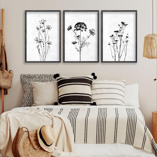 flowtorely Flower Plant Wall Art Decor 24"x16" Set of 3 Black And White - Image 4
