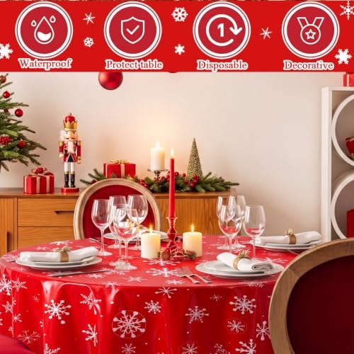 Ganeen 12 Pcs Snowflake Tablecloth Red White, Plastic Round Winter Xmas - Image 5