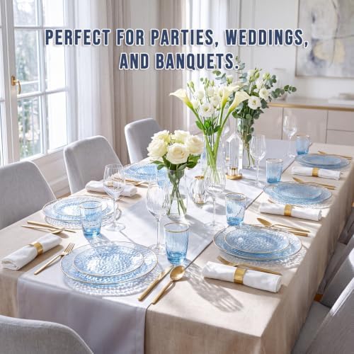 Rubtlamp 60Pcs Clear Blue Plastic Plates, Hammered Blue Plates, Clear Fancy Disposable Plates With Gold Rim Include 30 Dessert Plates, 30 Dinner Plates for Party - Image 6
