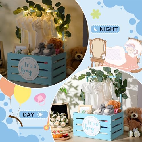 Barydat Wooden Baby Shower Basket Gender Reveal Crate Closet, Blue, Boy - Image 5