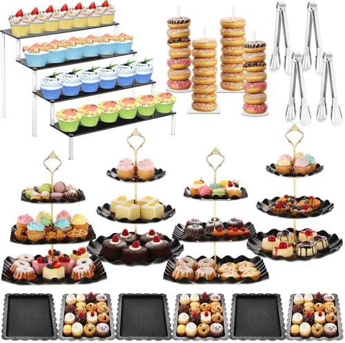 LemonRoad 19 Pcs Cupcake Stand Holder Dessert Table Display,Black and Gold by Unknown