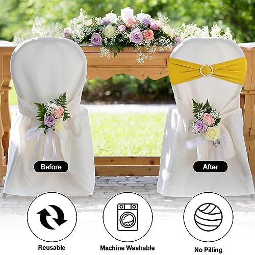 Gold Chair Sashes 50 Pack Spandex Stretch Chair Band Sashes with Buckles for Folding Chairs Wedding Party Reception Baby Shower Events Banquet Decorations - Image 4
