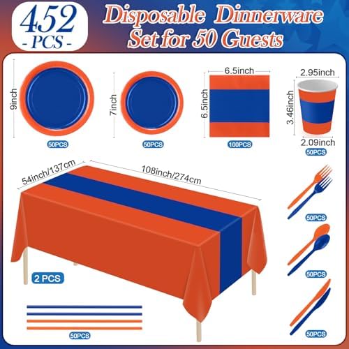 Funnymoom 452 Pcs Orange and Blue Party Decoration Supply for 50 Guest - Image 3