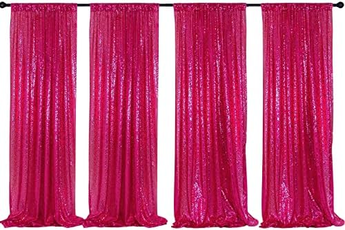 Poise3EHome Hot Pink Sequin Backdrop Curtains,4 Panels 2FTx8FT Glitter Background for Party Birthday Party Baby Shower Wedding Christmas Thanksgiving Halloween Holiday Festival Decor by Poise3EHome