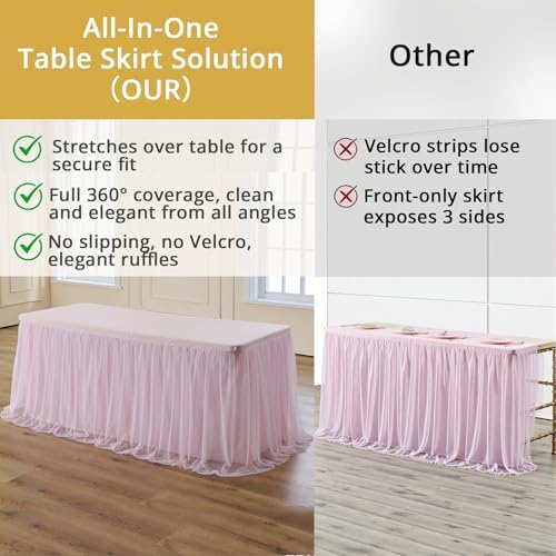 Pink Tulle Tablecloth for 6 Ft Rectangle Tables 2-Pack, Ideal for Weddings - Image 2