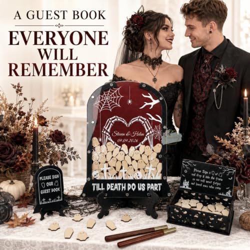 Custom Halloween Wedding Guest Book Alternative, Gothic Tombstone Frame - Image 2