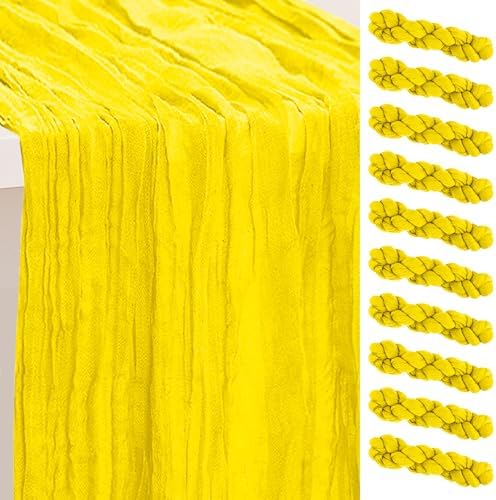 10 Pack Yellow Cheesecloth Table Runner 35x120 Inch 10Ft Rustic Gauze Cheese Cloth Table Runner Sheer Cheesecloth Table Runners for Wedding Party Bridal Shower Decoration by SuBleer
