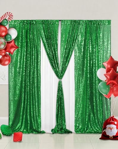 Eternal Beauty Green Sequin Backdrop Curtains, 4 Panels 2x8FT - Image 3