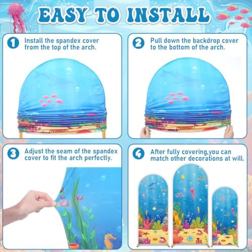 3Pcs Under the Sea Arch Backdrop Covers Ocean Animal Party Decorations - Image 4