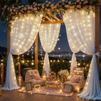 20ft x 10ft White Chiffon Backdrop Curtain with Lights String for Parties,4 Panels Sheer Tulle Curtain Wedding Backdrop for Baby Shower Birthday Party Ceremony Reception Home Decorations - Image 3