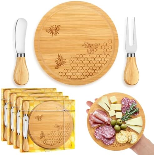 Ziliny 4 Set Baby Shower Prizes, Honey Bee Cheese Board Gifts, Round by Ziliny
