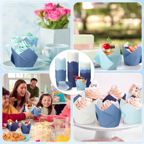 Havawish 500 Pcs Jumbo Gradient Blue Tulip Cupcake Liners, Party Cupcake Baking Liners Greaseproof Wrappers Muffin Liner Holders for Wedding Birthday Baby Shower Holiday Party Baking Cups - Image 6