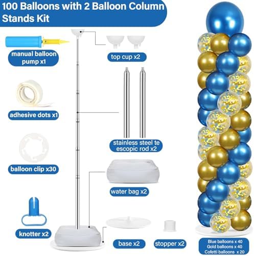 2 Sets Adjustable Balloon Column Stand Kit with Bases（ Navy Blue and Gold） - Image 2