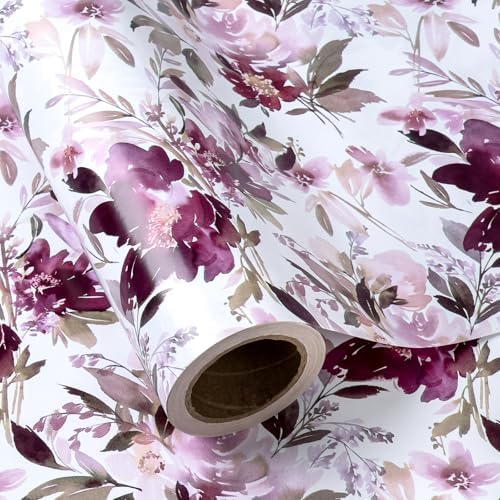 WRAPAHOLIC 30 Inch Jumbo Reversible Floral Wrapping Paper - 30 Inch x 100 Feet Purple Floral Design for Wedding, Birthday, Mothers Day, Baby Shower, Anniversary by WRAPAHOLIC