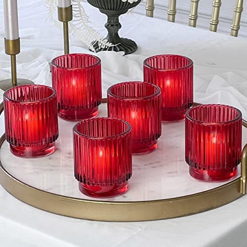 Kate Aspen 12PCS Vintage Ribbed Red Glass Tealight & Votive Candle Holders, Fall Decor, Boho Decor, Shelf Decoration for Wedding, Bachelorette, Bridal Shower & Anniversary by KateAspen