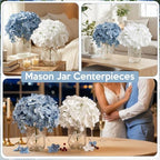 Mason Jars Centerpieces for Tables Bulk, 10 Set - Dusty Blue & White - Image 5