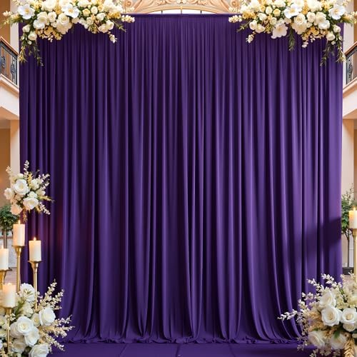 10×14 ft Purple Wrinkle Free Backdrop Curtain, Soft Silky Polyester Wedding Drapes 2 Panels 14ft Height Photo Backdrop Curtains for Parties Birthday Baby Shower Photography Background Cloth by ENJOYYOURPARTY