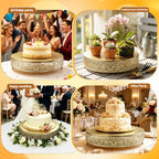 16 Inch Luxury Light Gold Cake Stand, Round Metal Dessert Display with Ornate Filigree Lace, Dual‑Coated Premium Finish for Wedding, Anniversary & Elegant Home Decor - Image 4