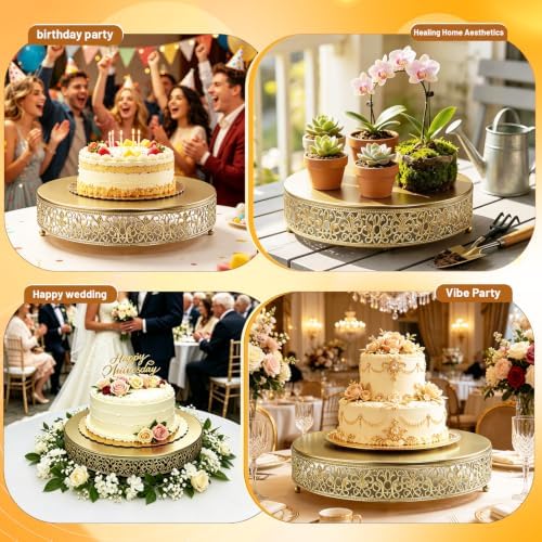 16 Inch Luxury Light Gold Cake Stand, Round Metal Dessert Display with Ornate Filigree Lace, Dual‑Coated Premium Finish for Wedding, Anniversary & Elegant Home Decor - Image 4