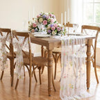 White Floral Table Runner Embroidery Floral 6pcs 10ft Tulle Spring Flowers - Image 2