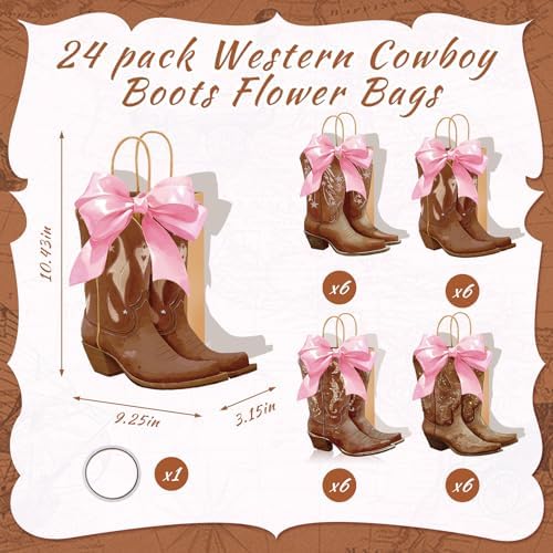 Tioncy 24 Pcs Cowboy Boot Paper Gift Bags, Cowboy Style, Brown - Image 2