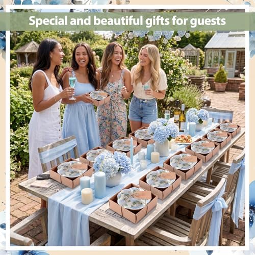 SiliFine 24 Pcs Hydrangea Party Favors for Guests Small Ceramic Bowl Bulk Gifts Set 3.3 Inch Floral Design Mini Dipping Sauce Dish with Card Box for Bridal Pooja Baby Shower Birthday Guest Gift - Image 5