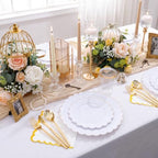 LIYH 210 Pcs Gold Scalloped Plastic Dinnerware Set 30 Guests - White Gold - Image 3