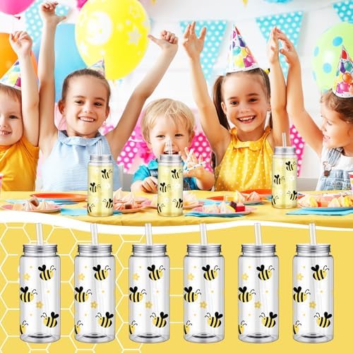 SiliFine 24 Pack Bee Party Favors Bee Cups with Lids and Straws 13.5oz - Image 5