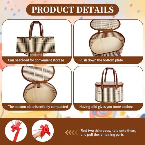 8 Set Baskets for Gifts Large Empty Woven Bamboo Gift Basket Bulk Kit with Handles and Clear Cellophane Wrap, for Baby Shower, Birthday Party, and Wrapping Gift Bags and Cards Supplies - Image 3