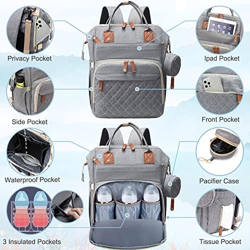 SHITIESHOU Diaper Bag Backpack Baby Bag, Baby Girl Boy Diaper Bag for Dad Mom with Pad, 16 Pockets, Pacifier Case, Large Diaper Bags Unisex for Travel (Grey) - Image 3