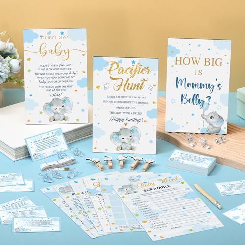 476 Pcs Blue Elephant Baby Shower Games, 9 Style Baby Shower Activities - Image 2