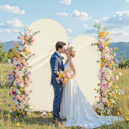 Beige Arch Cover Set of 2-7.2 and 6ft Beige Arch Backdrop Cover Spandex Wedding Arch Stand Cover for Bridal Shower Birthday Party Baby Shower Banquet Photo Arches Background Decorations - Image 2