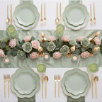 LIYH 150 Pcs Sage Green Plastic Plates - Dinnerware Set, Gold Silverware, Flower Plates Include Dinner & Dessert Plates, Knives, Forks for Wedding - Image 7