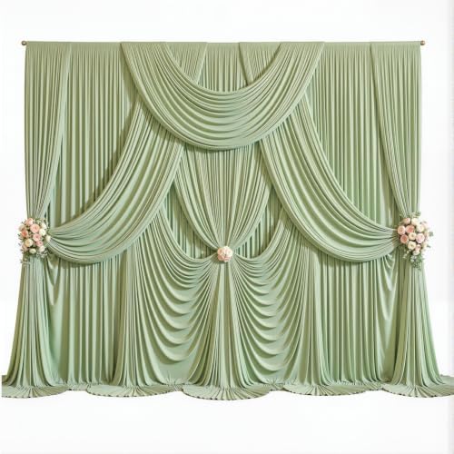 20ft x 10ft Sage Green Backdrop Curtains, 4 Panels Sage Drapes for Backdrop - Image 4