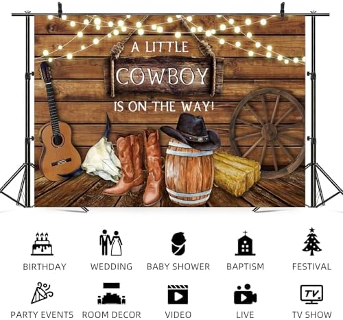 20x10ft Baby Shower Backdrop A Little Cowboy is on The Way Photography Background Wild West Rustic Wooden Board Hat Boot Kid Birthday Party Banner Decorations Newborn Parties Photo Booth Prop - Image 5
