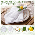 Preboun 24 Pcs White Cloth Napkins 19"x19" with Lemon Napkin Rings - Image 3