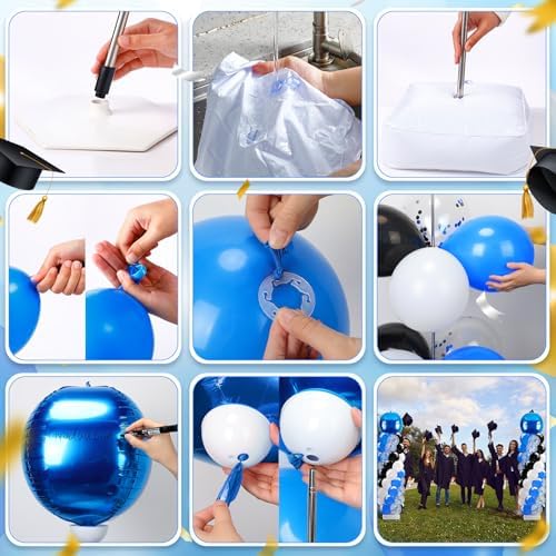 2 Sets Blue and Black White Balloon Column Stand Kit for, Adjustable Floor Balloon Arch Tower with Foil & Latex Balloons, DIY Decor for Ceremony Backdrop - Image 5