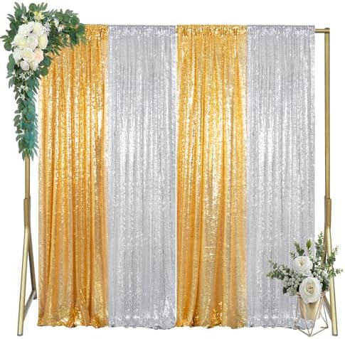 4 Panels 2FTx8FT Gold & Silver Sequin Backdrop Curtain | Sparkling Party Decor | Photo Booth Background for Events, Weddings, and Celebrations - Image 3