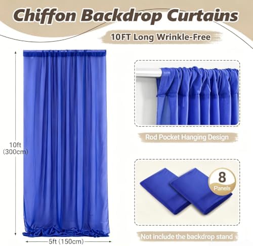 40ft x 10ft Royal Blue Backdrop Curtains, Wrinkle-Free Sheer Chiffon Fabric Photo Backdrop Drapes for Wedding Arch Party Ceremony Stage Photography Decorations - Image 2
