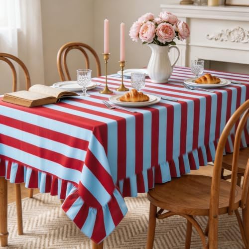 JarThenaAMCS Ruffle Tablecloth Blue Burgundy Striped Table Cloth Rectangle Decorative Table Cover for Home Kitchen Dining Baby Shower Wedding Birthday Party Decor, 60 x 120 Inch - Image 6