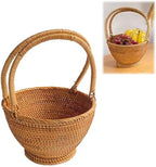 Wicker Picnic Basket with Double Folding Handles: Handmade Woven Picnic Basket, Garden Basket Harvest Basket, Natural Small Wicker Basket with Handle for Storage, Camping, Home Decor (Round Basket) by ABCISI