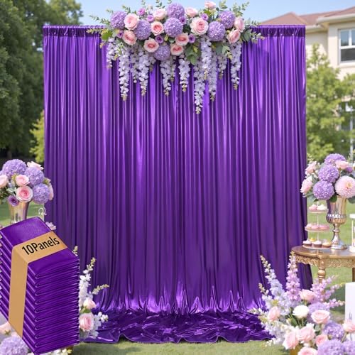 50x10ft Shimmer Purple Sequin Backdrop Curtain for Parties,Thick Wrinkle Free Glitter Backdrop Drapes Purple Photo Back Drop Curtains for Birthday Wedding Party Photography Background-10 Panels 5x10ft by LeegleriTableSkirt