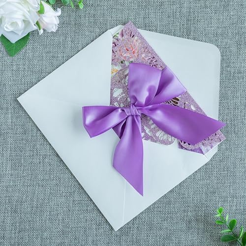 20 PCS 5.12x7.2 Butterfly Personalized Quinceanera Invitation, Customized XV Anos Laser Cut Invitation Cards with Envelopes (Purple Glitter Personalized) - Image 5
