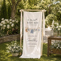 A Sweet Baby Boy Blue Teddy Bear Baby Shower Satin Welcome Banner by Custom