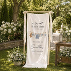 A Sweet Baby Boy Blue Teddy Bear Baby Shower Satin Welcome Banner by Custom