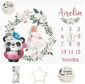 Custom Name Baby Milestone Blanket - Baby Milestone Monthly Blanket with Double Sided for Boy Girl Baby Photography Props - White Panda Print Gifts for Kids Infant by Dyoart