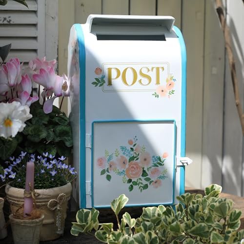 Vintage Wedding Mailbox Post Box Large Metal Wedding Decor Card Box Mail Boxes with Slot & Lid Flower Bird Design for Retro Antique Baby Birthday Shower Graduation Party Reception Gift - Image 4